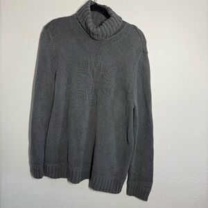 Lauren Ralph Lauren Grey Turtleneck Chunky Knit Pullover Snowflake Textured